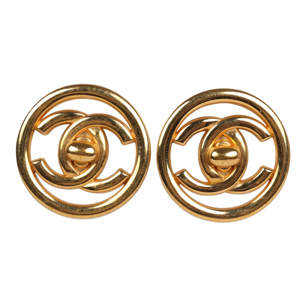 Vintage Chanel CC Circle Turnlock Earrings Gold Metal – Madison