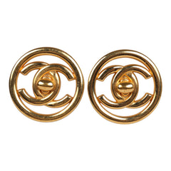 Vintage Chanel 24K Gold Plated CC Circle Turnlock Earrings
