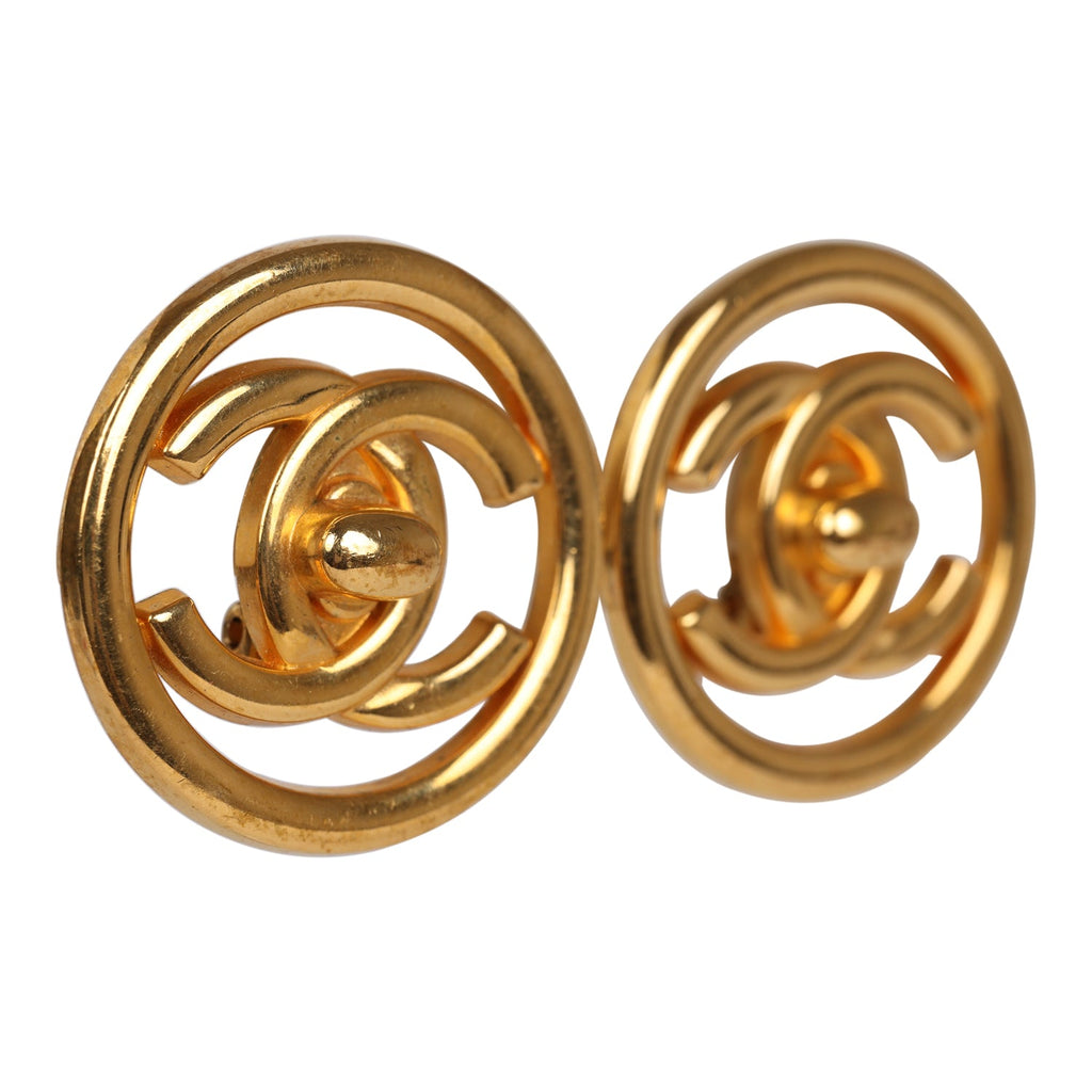 Vintage Chanel CC Circle Turnlock Earrings Gold Metal – Madison