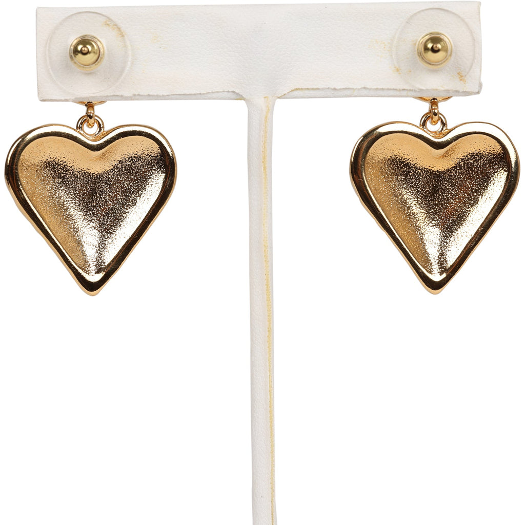 Chanel Heart Shaped CC Black Enamel, Faux Pearl, and Gold Metal Earrings