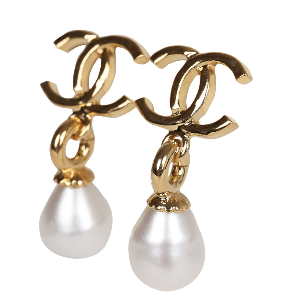 Shop authentic Chanel CC Logo Crystal and Pearl Drop Earrings at revogue  for just USD 650.00
