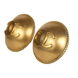 Vintage Chanel CC Round Button Clip On Earrings Gold Metal