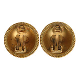Vintage Chanel CC Round Button Clip On Earrings Gold Metal