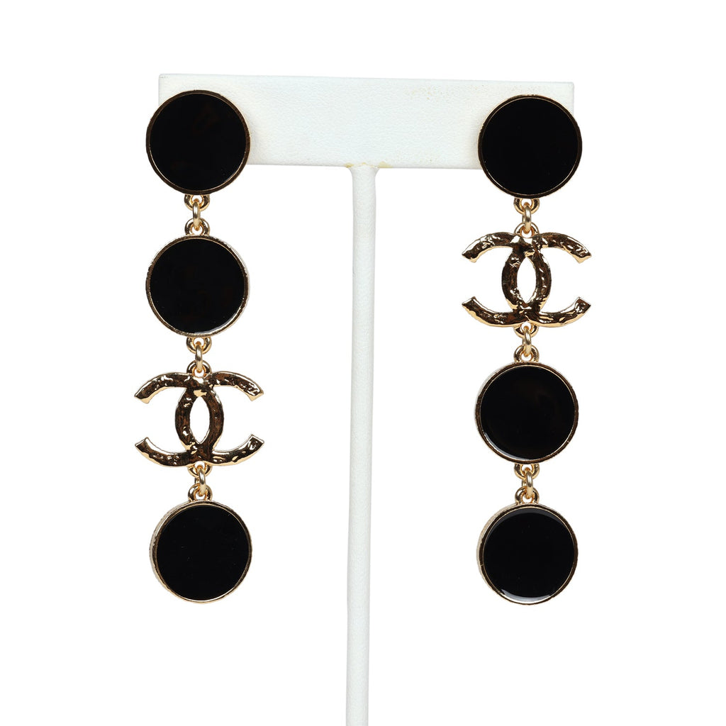 Chanel Round Dangle CC Earrings Black Enamel & Gold Metal – Madison Avenue  Couture