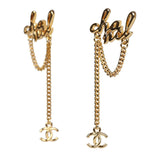 Chanel Logo Drop Chain Earrings Gold Metal