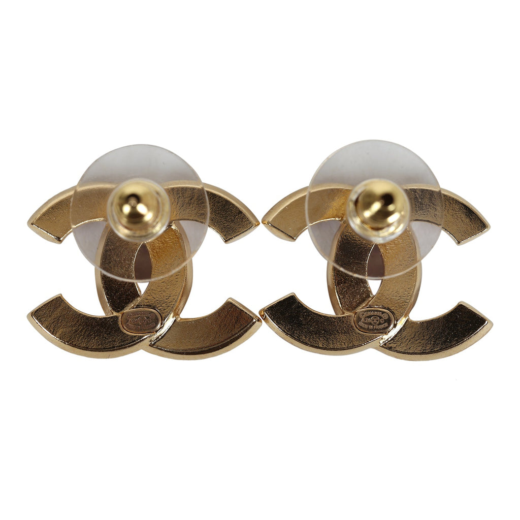 Chanel Gold and Crystal CC Stud Earrings