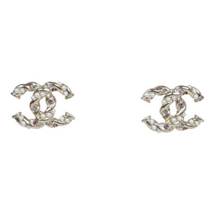Chanel Twisted CC Light Pink and White Crystal and Pearl Earrings Gold Metal Hardware