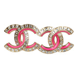 Chanel Crystal CC Stud Earrings Pink Gold Metal/Enamel Hardware