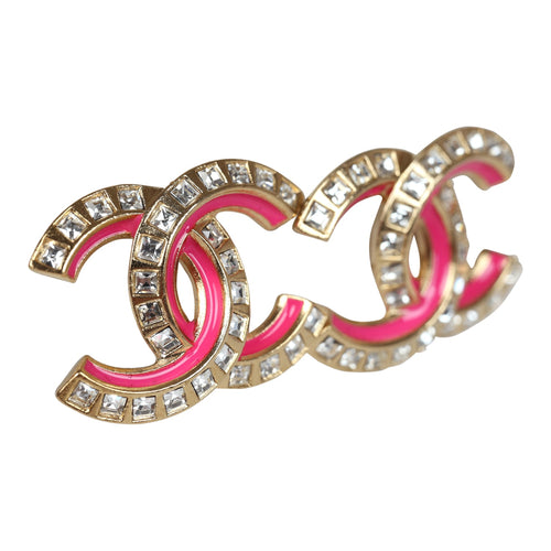 Chanel Crystal CC Stud Earrings Pink Gold Metal/Enamel Hardware