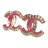 Chanel Crystal CC Stud Earrings Pink Gold Metal/Enamel Hardware