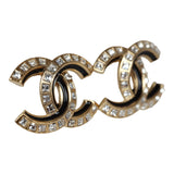 Chanel Crystal CC Stud Earrings Black Gold Metal/Enamel Hardware