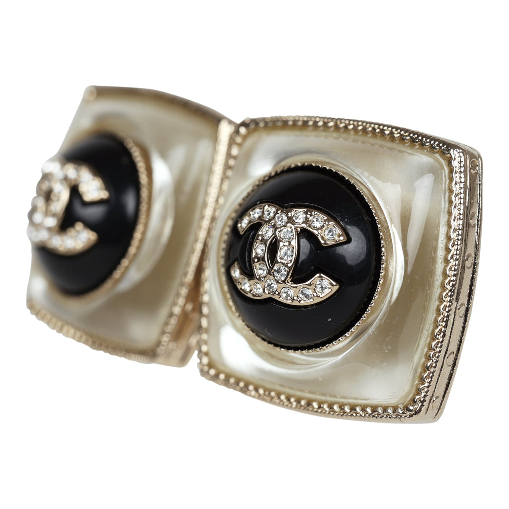 Chanel Crystal CC Square Pearl Stud Earrings Light Gold Hardware