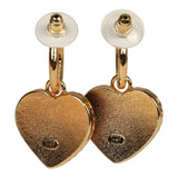 Chanel Gold Hoop CC Blue Denim Heart Dangle Earrings Gold Hardware