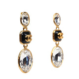 Chanel CC Crystal Dangle Earrings Gold Hardware