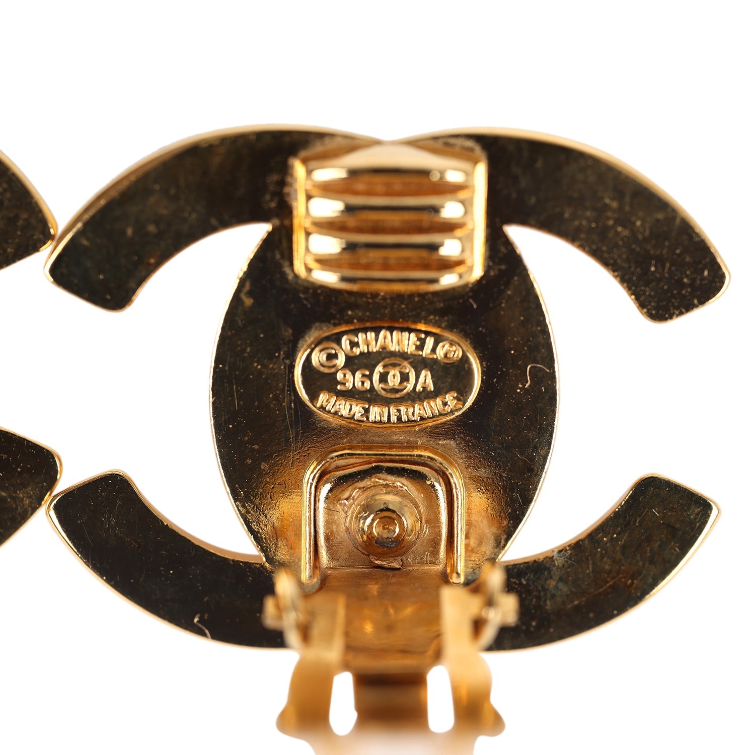 CC Vintage Double C Clock Black Gold Earrings