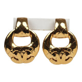 Vintage Chanel Large CC Quilted Knocker Hoop Earrings Gold Hardware