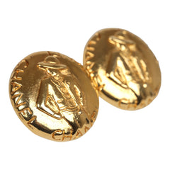 Vintage Chanel 24K Gold Plated Round Coco Mademoiselle Earrings