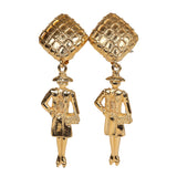 Vintage Chanel 24K Gold Plated Coco Mademoiselle Dangle Earrings