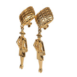 Vintage Chanel 24K Gold Plated Coco Mademoiselle Dangle Earrings