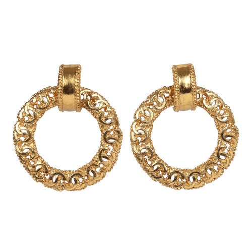 Vintage Chanel 24K Gold Plated Small CC Knocker Hoop Earrings