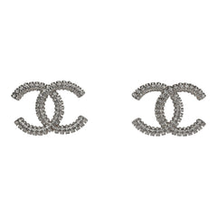 Chanel Large Crystal CC Stud Earrings Silver Hardware