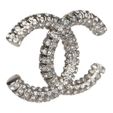 Chanel Large Crystal CC Stud Earrings Silver Hardware