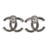 Chanel Large Crystal CC Stud Earrings Silver Hardware