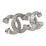 Chanel Small Crystal CC Stud Earrings Silver Hardware