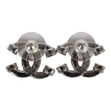 Chanel Small Crystal CC Stud Earrings Silver Hardware