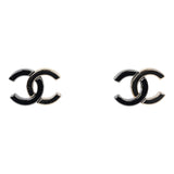Pre-owned Chanel CC Two-Tone Stud Earrings Ruthenium & Light Gold Hardware