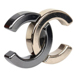 Pre-owned Chanel CC Two-Tone Stud Earrings Ruthenium & Light Gold Hardware