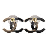 Pre-owned Chanel CC Two-Tone Stud Earrings Ruthenium & Light Gold Hardware