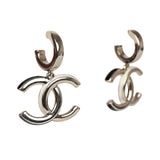 Chanel CC Dangle Hoop Earrings Black/White Enamel Light Gold Hardware