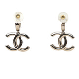 Chanel CC Dangle Hoop Earrings Black/White Enamel Light Gold Hardware