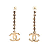 Chanel CC Black/White Crystals and Pearls Drop Earrings Gold Hardware