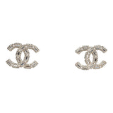 Chanel CC Crystal Pearl Stud Earrings Light Gold Hardware