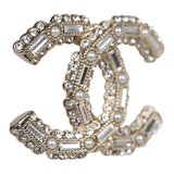 Chanel CC Crystal Pearl Stud Earrings Light Gold Hardware