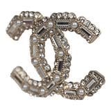 Chanel CC Crystal Pearl Stud Earrings Light Gold Hardware