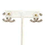 Chanel CC Crystal Pearl Stud Earrings Light Gold Hardware