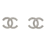 Chanel Large Crystal CC Stud Earrings Silver Hardware