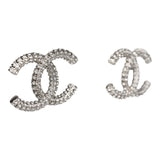 Chanel Large Crystal CC Stud Earrings Silver Hardware