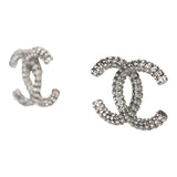 Chanel Large Crystal CC Stud Earrings Silver Hardware