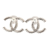 Chanel Large Crystal CC Stud Earrings Silver Hardware