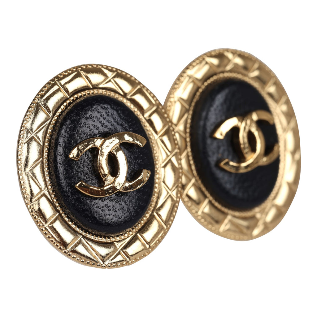 Chanel Oval CC Leather Earrings Black Gold Hardware β Madison Avenue ...