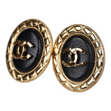 Chanel Oval CC Leather Earrings Black Gold Hardware