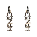 Chanel "Chanel" Letter Drop Earrings Black/White Enamel Light Gold Hardware