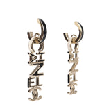 Chanel "Chanel" Letter Drop Earrings Black/White Enamel Light Gold Hardware