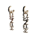 Chanel "Chanel" Letter Drop Earrings Black/White Enamel Light Gold Hardware