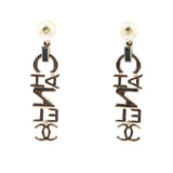 Chanel "Chanel" Letter Drop Earrings Black/White Enamel Light Gold Hardware