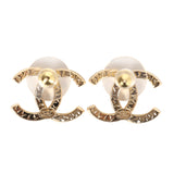 Chanel CC Crystal Stud Earrings Gold Hardware